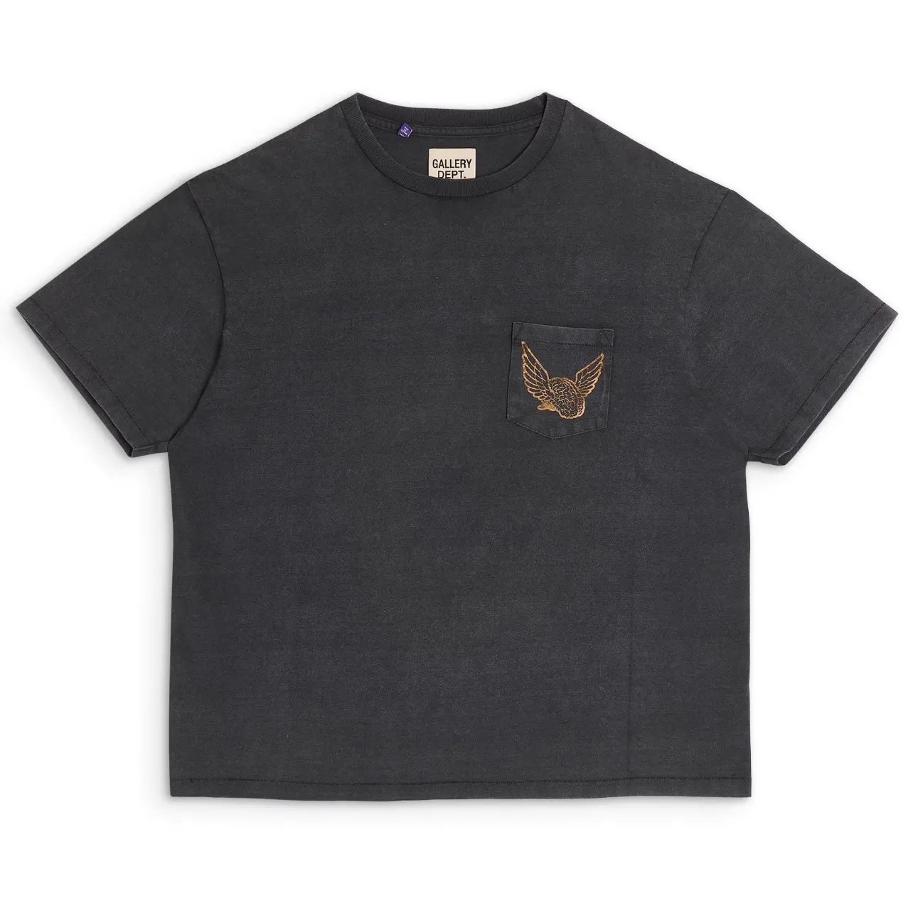GALLERY DEPT. FLYING BRAIN POCKET TEE/WASHED BLACK Flying Brain Pocket TEE Washed Black S-XL Cylindrical Side Seam Seamless Genuine Fabric Heavy Industry Heavy Washing Garment Dyeing Bones with a Distinctive Old Feel Original American Loose Fit God Tailoring Original Same Main Mark/Washing Mark/Origin Mark